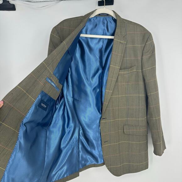 SAMUEL WINDSOR Sports Blazer Jacket 42R Brown Windowpane Wool Linen Blend - Picture 3 of 12